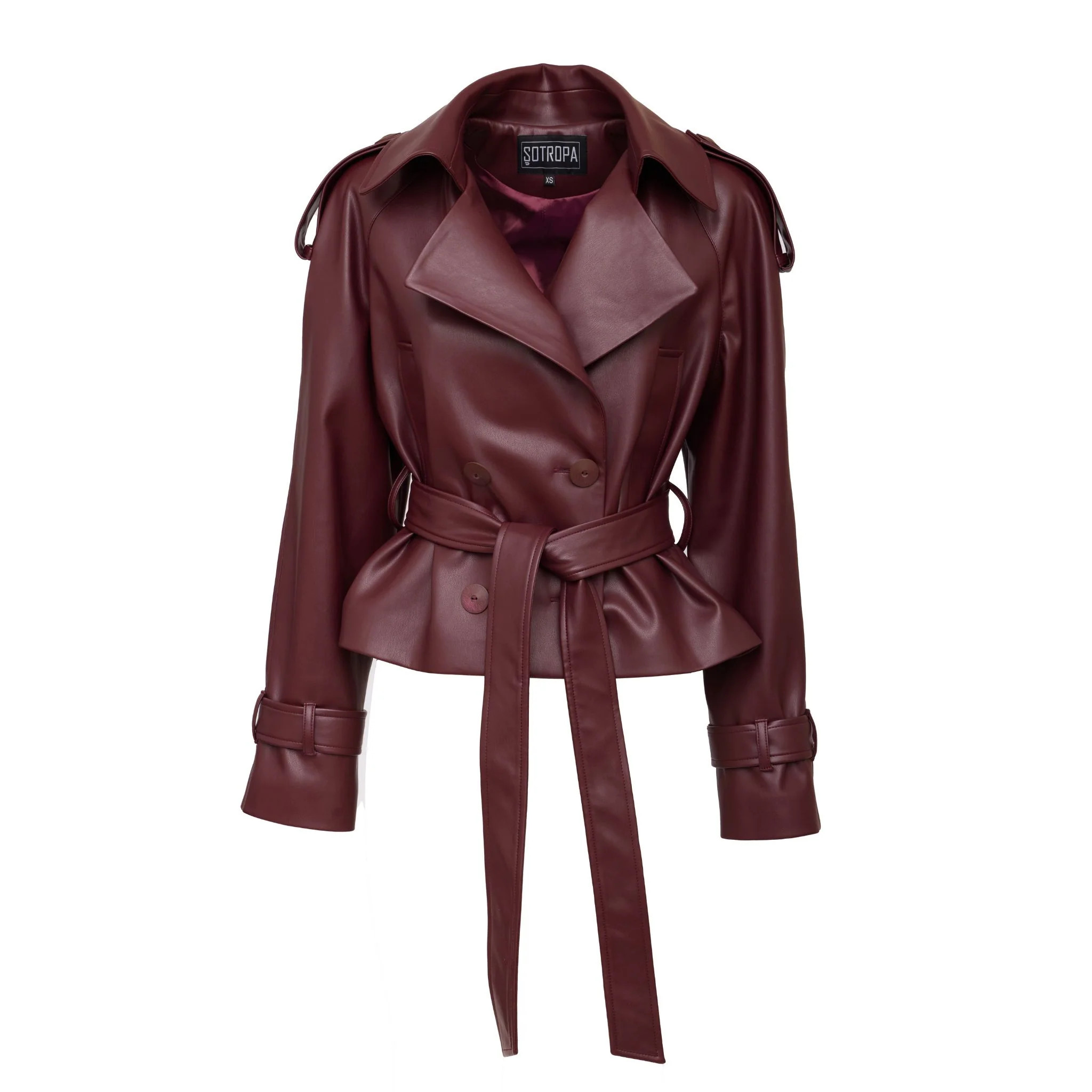 Cropped Eco Leather Trench Coat | Burgundy L | DOORS NYC