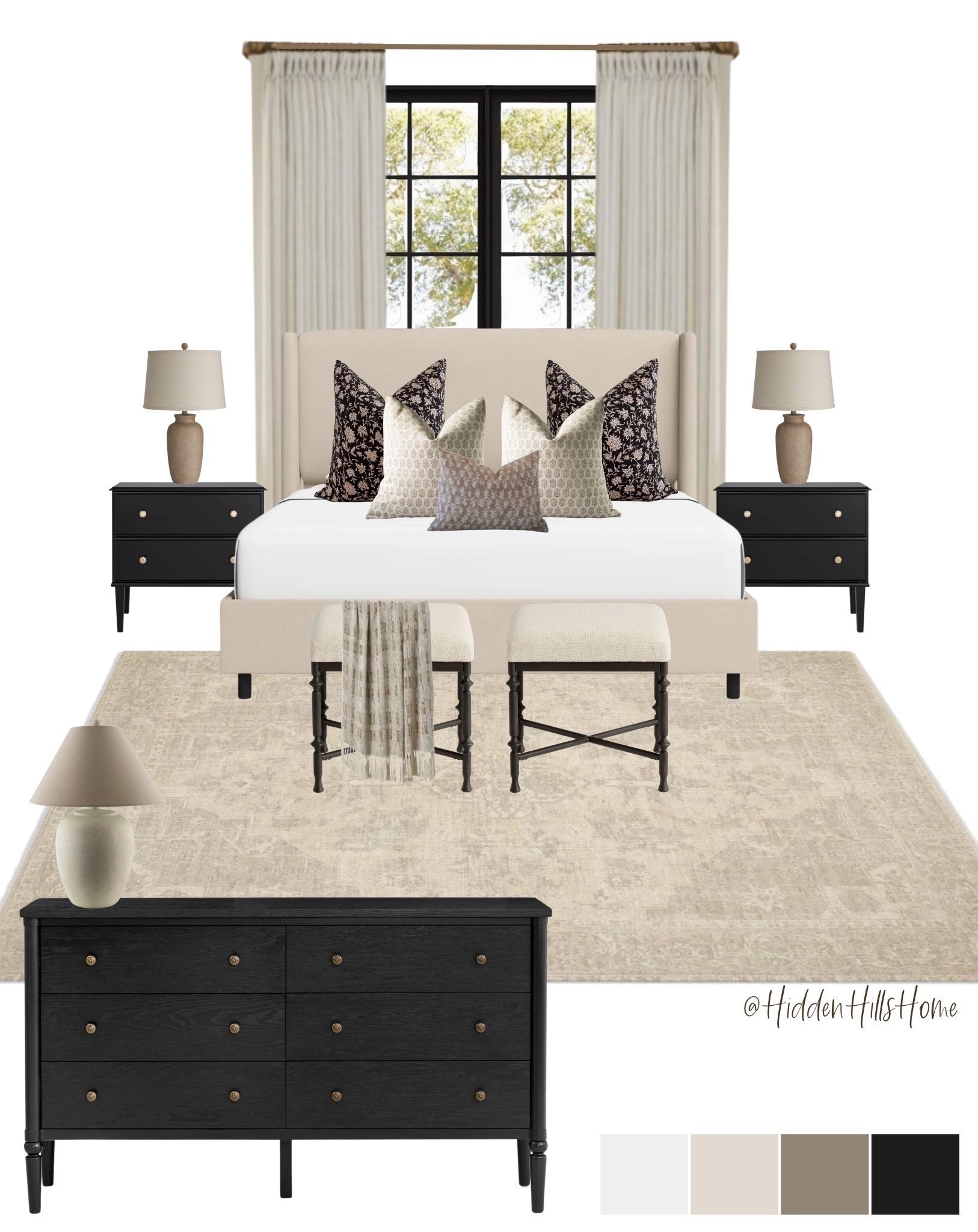 Master bedroom decor ideas, cozy bedroom mood board, Tilly bed, home decor ideas, nightstands, bedding, dreamy bedroom design, bedroom rug, curtains, dresser #bedroom 

#LTKHome #LTKSaleAlert