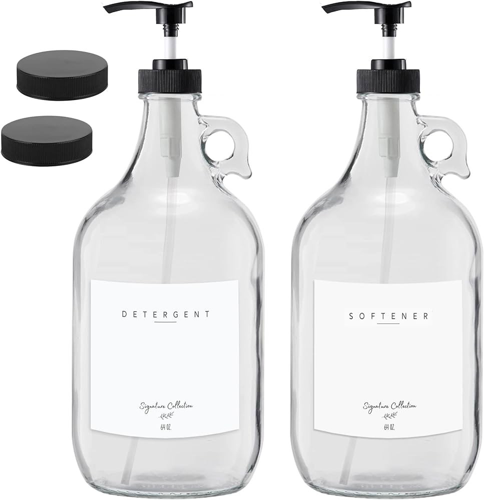 Laundry Detergent Dispenser for Laundry Room - Two Half Gallon Glass Jugs for Fabric Softener Dis... | Amazon (US)