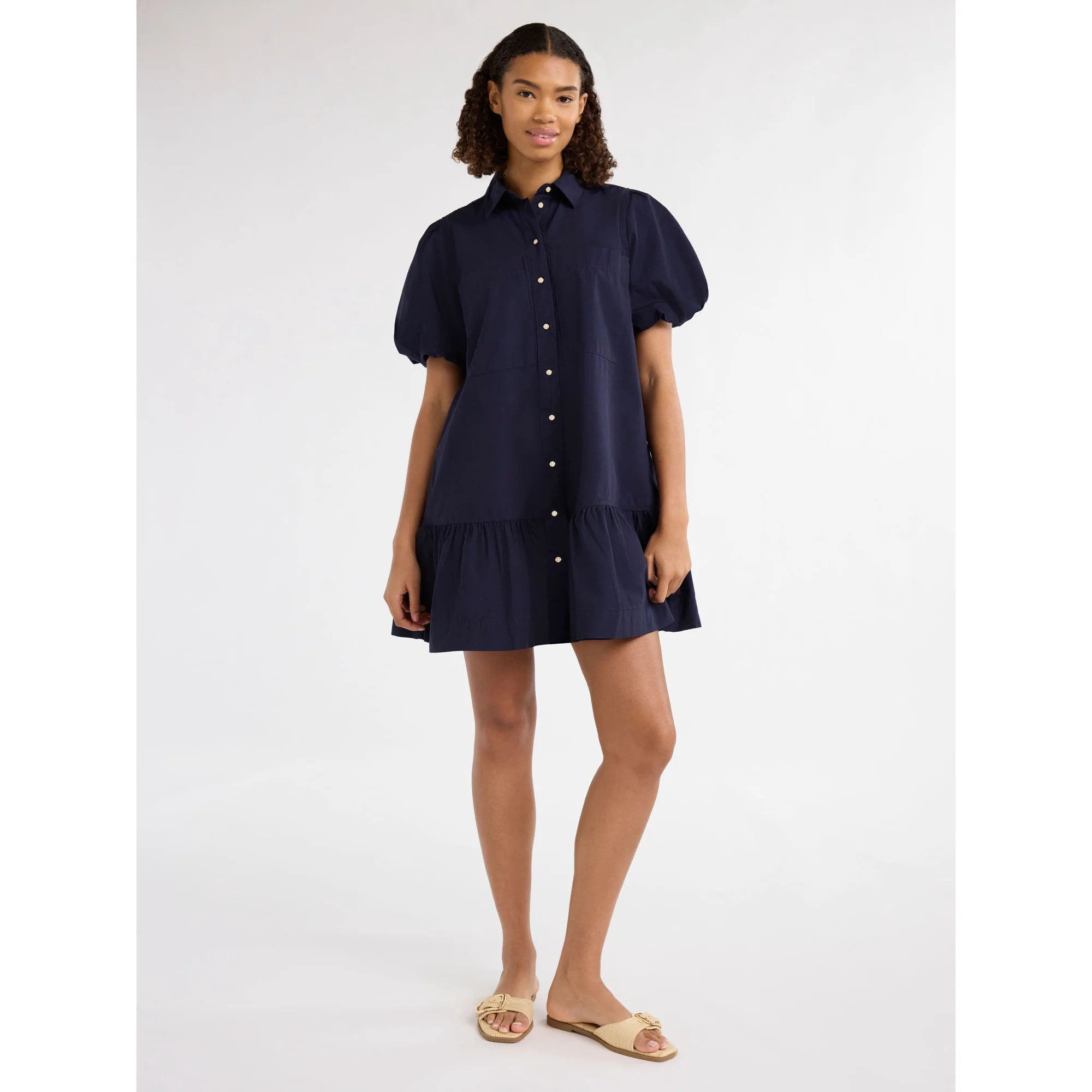 Free Assembly Women’s and Women's Plus Cotton Ruffle Mini Dress with Puff Sleeves, Sizes XS-4X | Walmart (US)