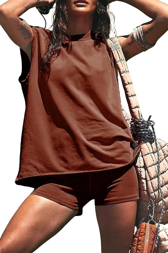 Lviefent 2 Piece Outfits for Women Oversized Tank Top Biker Shorts Sets Hot Shot Set Tracksuit Wo... | Amazon (US)