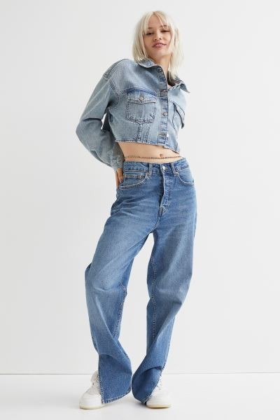 Conscious choice  5-pocket jeans in thick, washed denim. High waist, button fly, and straight leg... | H&M (US + CA)