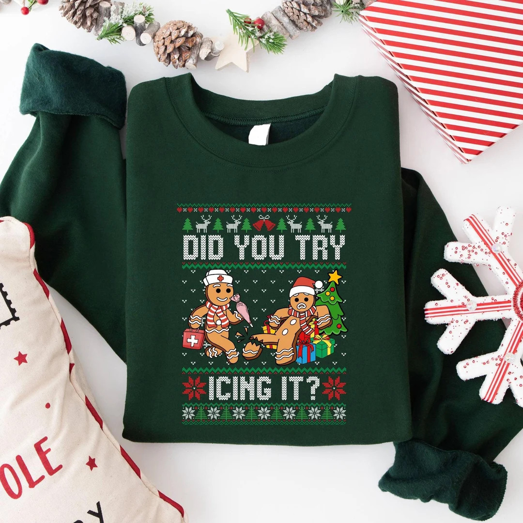 Retro ICU Nurse Christmas Sweatshirt, Gingerbread Christmas Sweat, Did You Try Icing It Sweat, Di... | Etsy (US)
