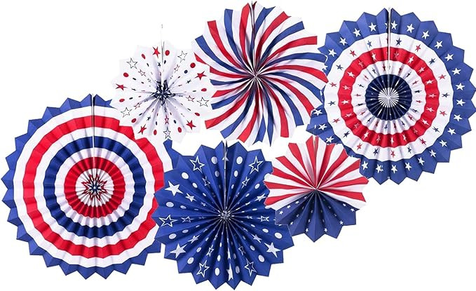 Party Hanging Paper Fans Set of 6, Stars & Stripes July 4th Patriotic Themed American Flag Decora... | Amazon (US)