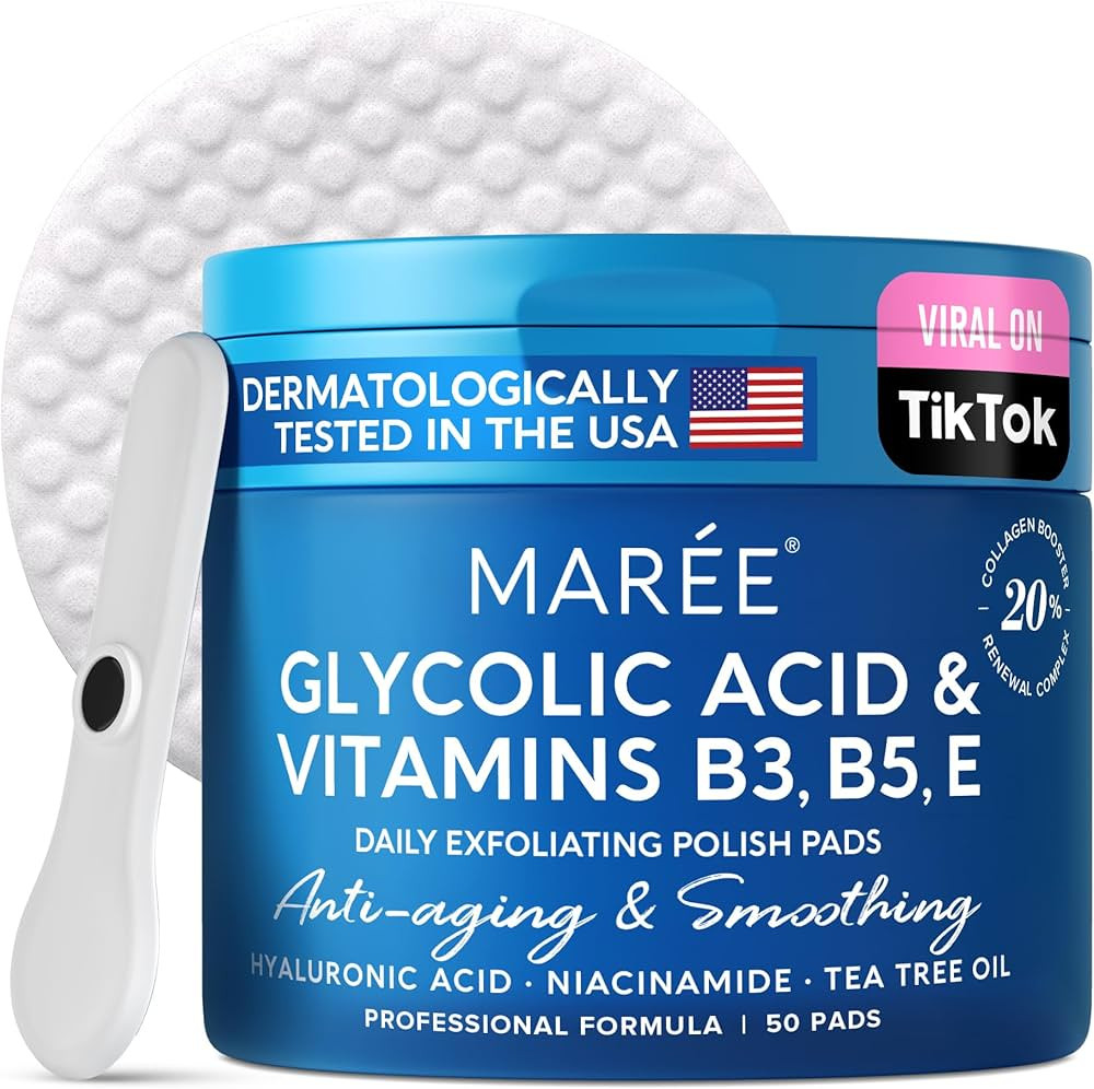 MAREE Facial Polish - Glycolic Acid Peel Pads for Face With Tea Tree Oil - Exfoliating Polish wit... | Amazon (US)