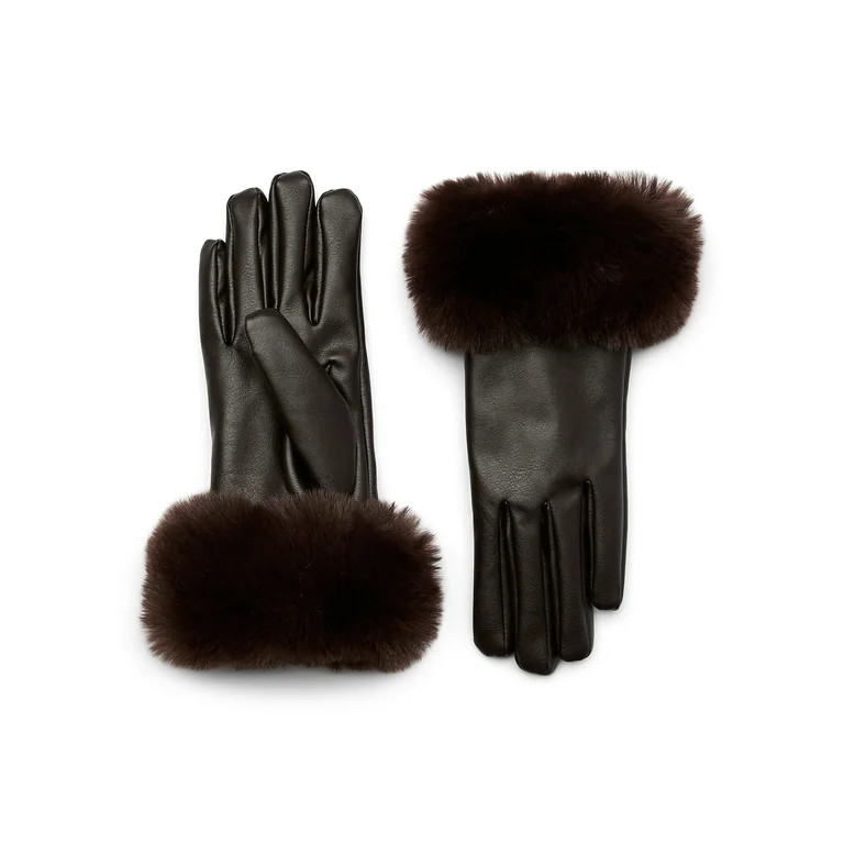 Time and Tru Faux Fur Cuff Gloves, S/M, Brown | Walmart (US)