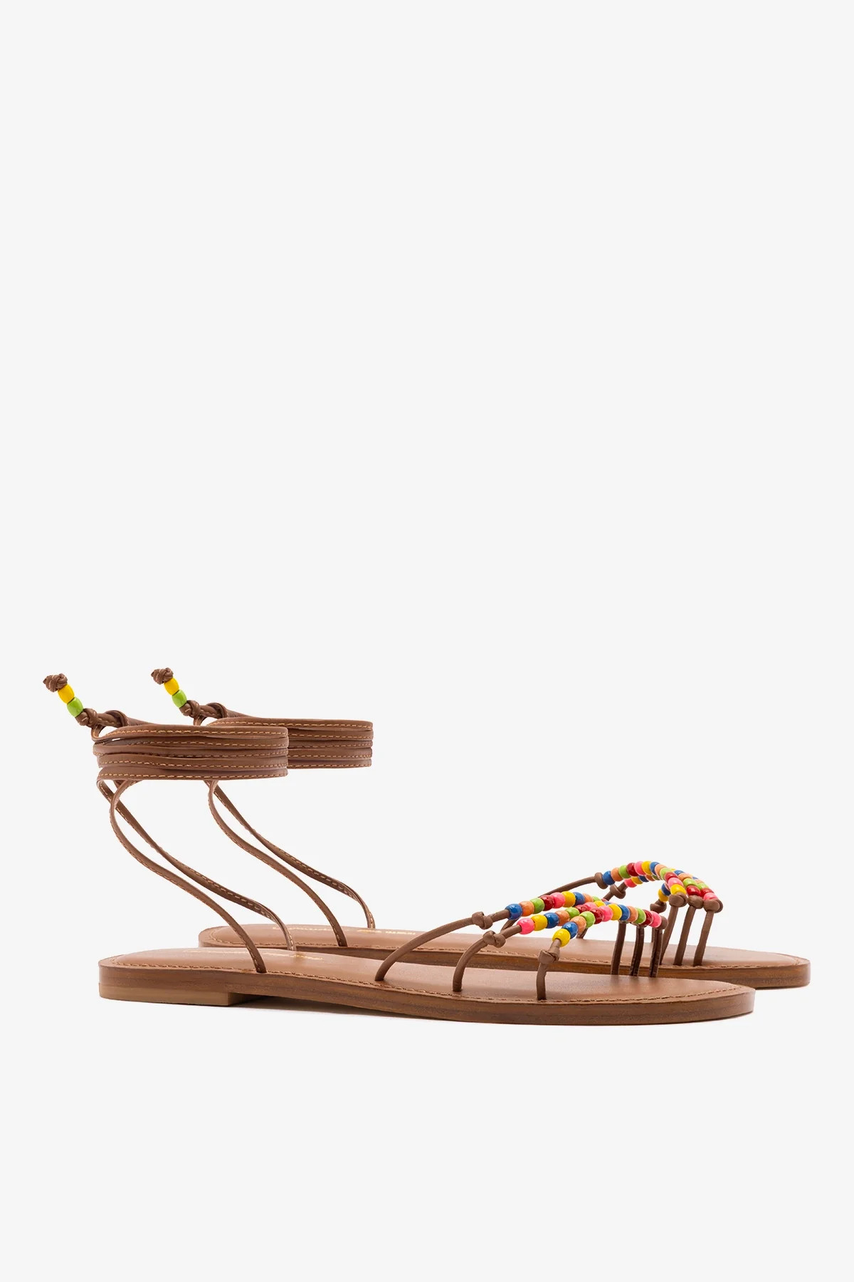 Larroudé x Ciao Lucia: Susana Flat Sandal Caramel Leather | Larroude