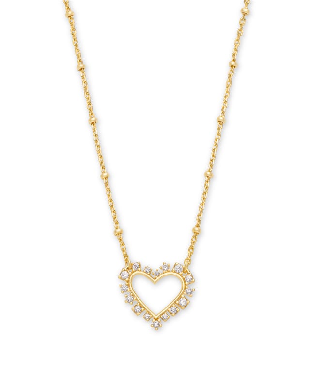 Ari Heart Gold Pendant Necklace in White Crystal | Kendra Scott