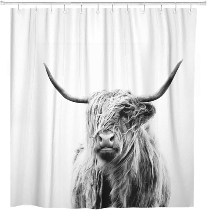 ArtSocket Shower Curtain Portrait of Highland Gray Cow Home Bathroom Decor Polyester Fabric Water... | Amazon (US)