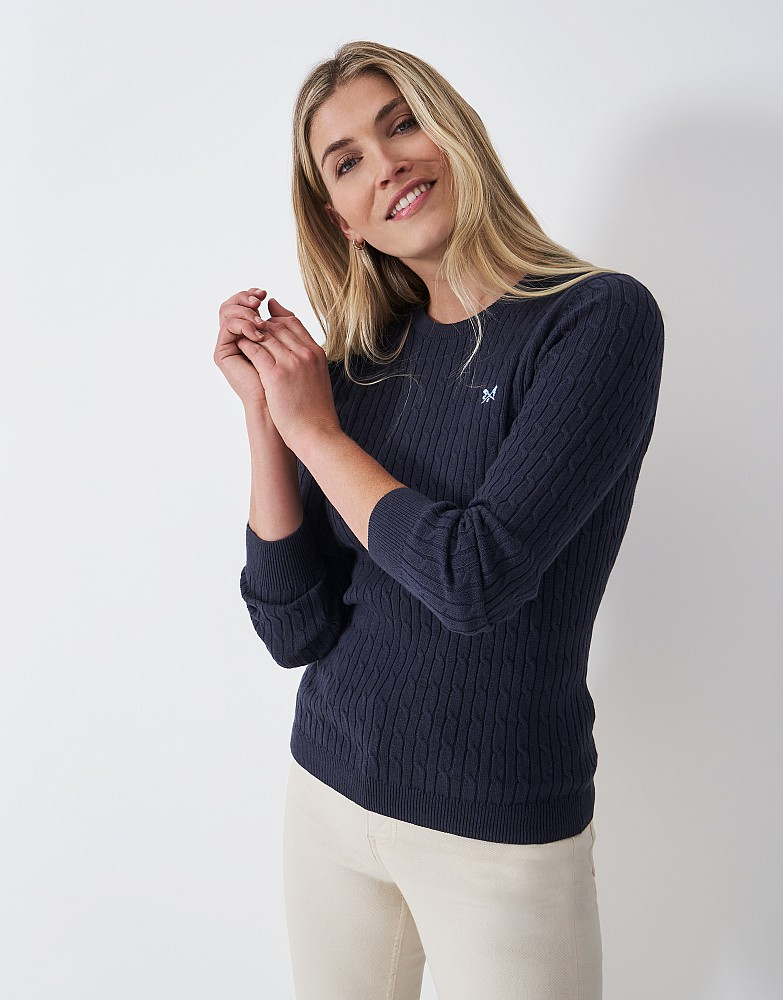 Women's Crew Neck Heritage Cable Knit Jumper - Navy from Crew Clothing | Crew Clothing (UK)