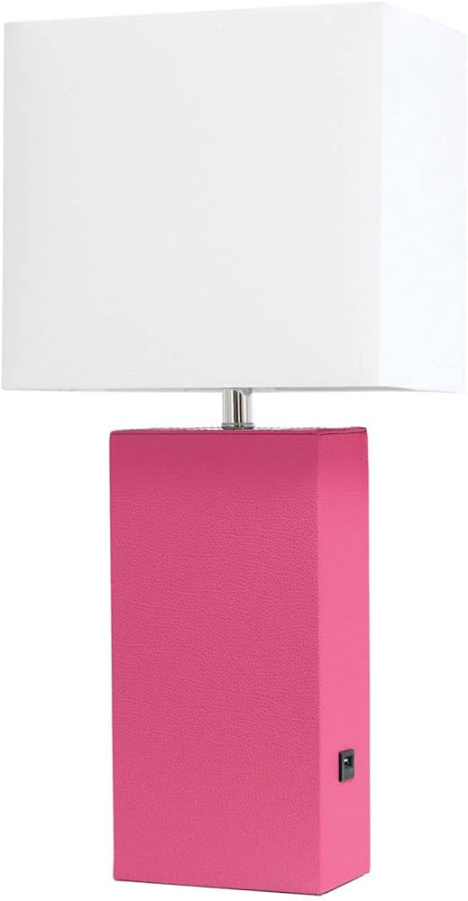 Elegant Designs LT1053-HPK Modern Leather USB and White Fabric Shade Table Lamp, Hot Pink | Amazon (US)