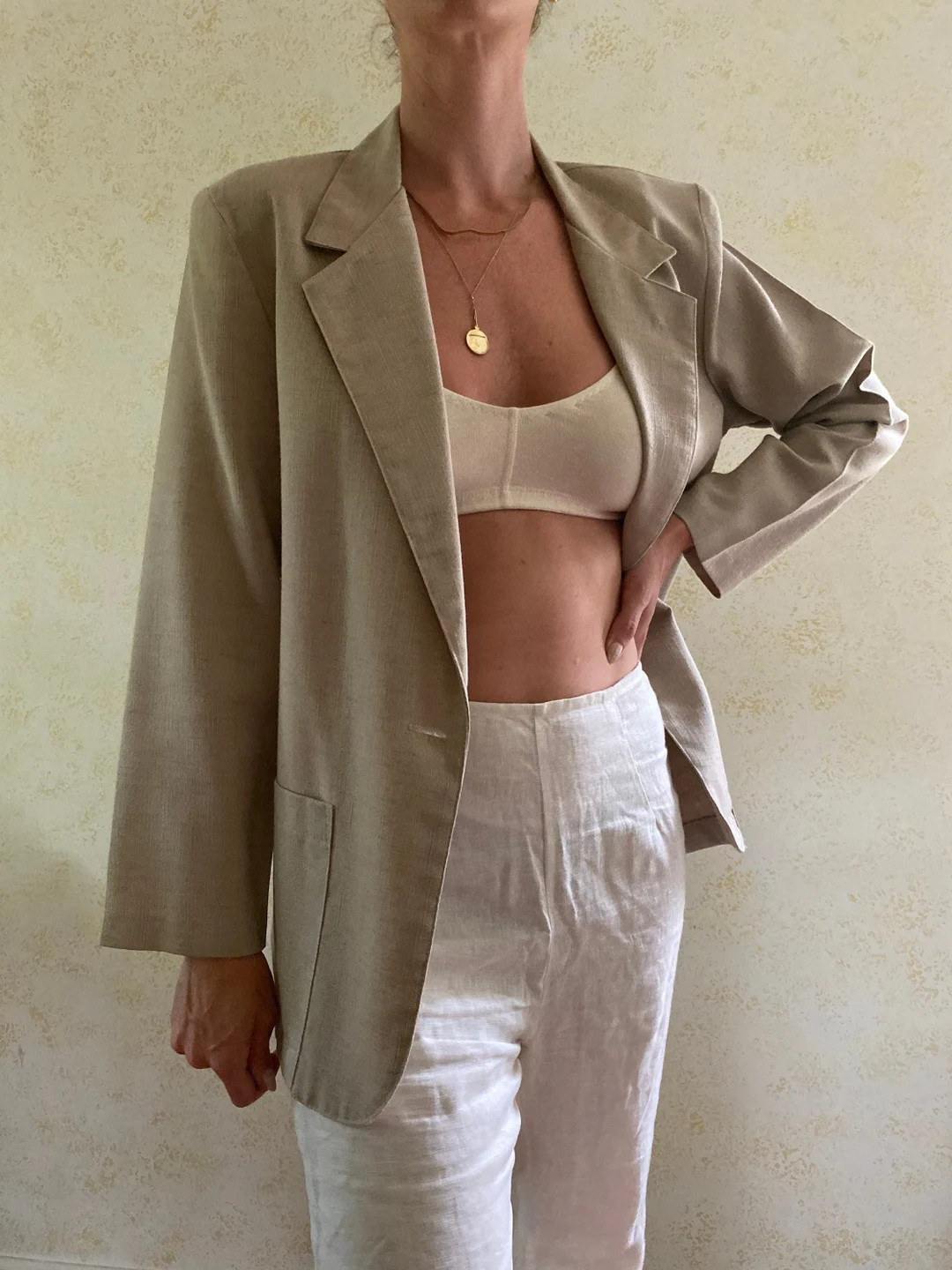 Vintage Beige Blazer, Lightweight Blazer, Vintage Sport Coat, Lightweight Spring Neutral Blazer | Etsy (US)