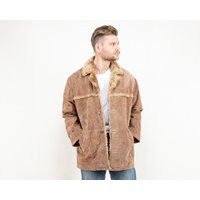 90's Suede Sherpa Coat Faux Sheepskin 1980's Retro Coat Western Mens Winter Overcoat Vintage Clothing Size Large L | Etsy (US)