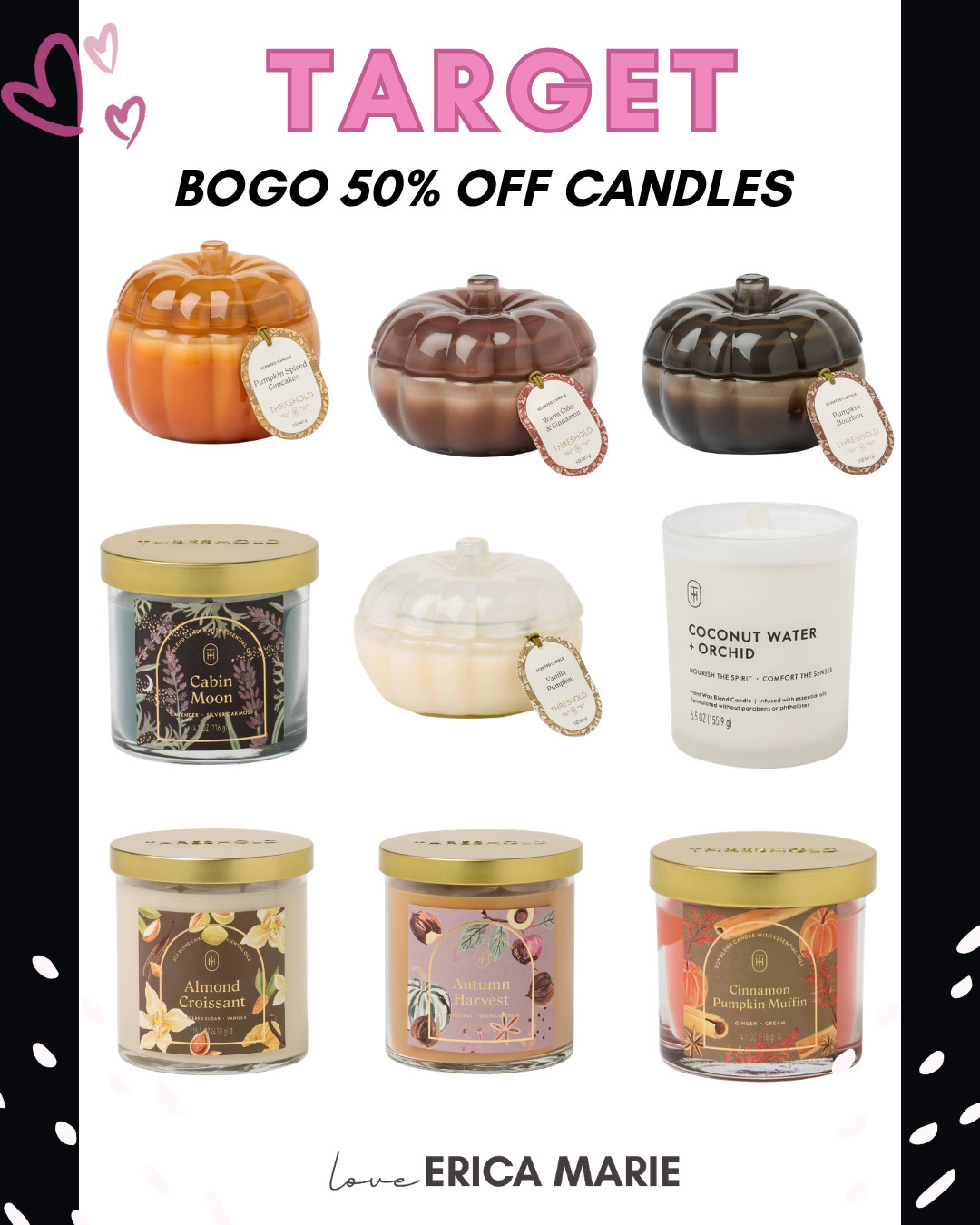 This BOGO 50% OFF sale on candles is ending soon! From the cutest ribbed pumpkin glass jars to cozy scents like Almond Croissant, Cabin Moon, and Cinnamon Pumpkin Muffin, now is the time to stock up for fall and stash some in your gift drawer!

#FallCandles #CozyVibes #HomeDecor #TargetHome 

 #LTKSeasonal #LTKHome #LTKSaleAlert