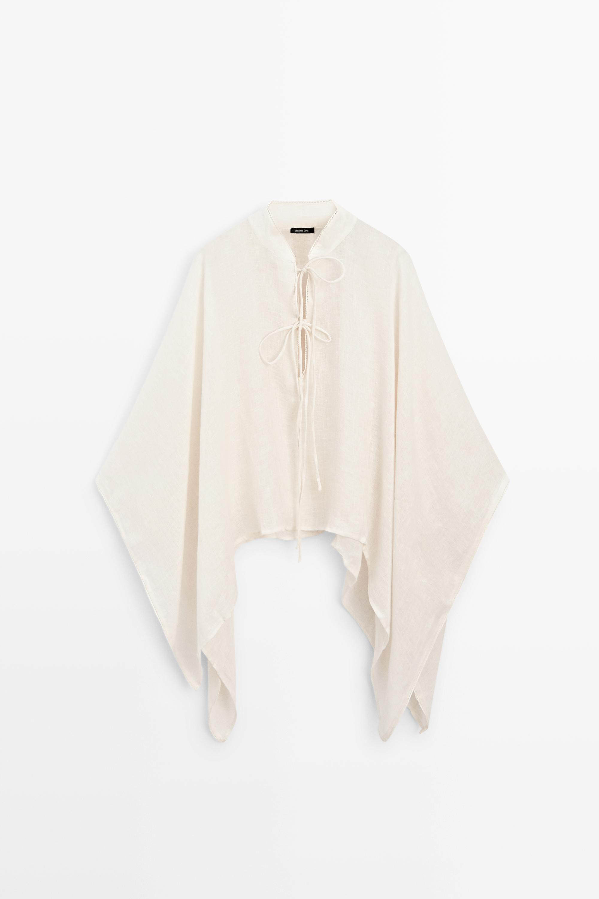 Umhang aus 100 % Leinen mit geknöpftem Stehkragen · Gebrochen Weiss · Schals | Massimo Dutti | Massimo Dutti DE