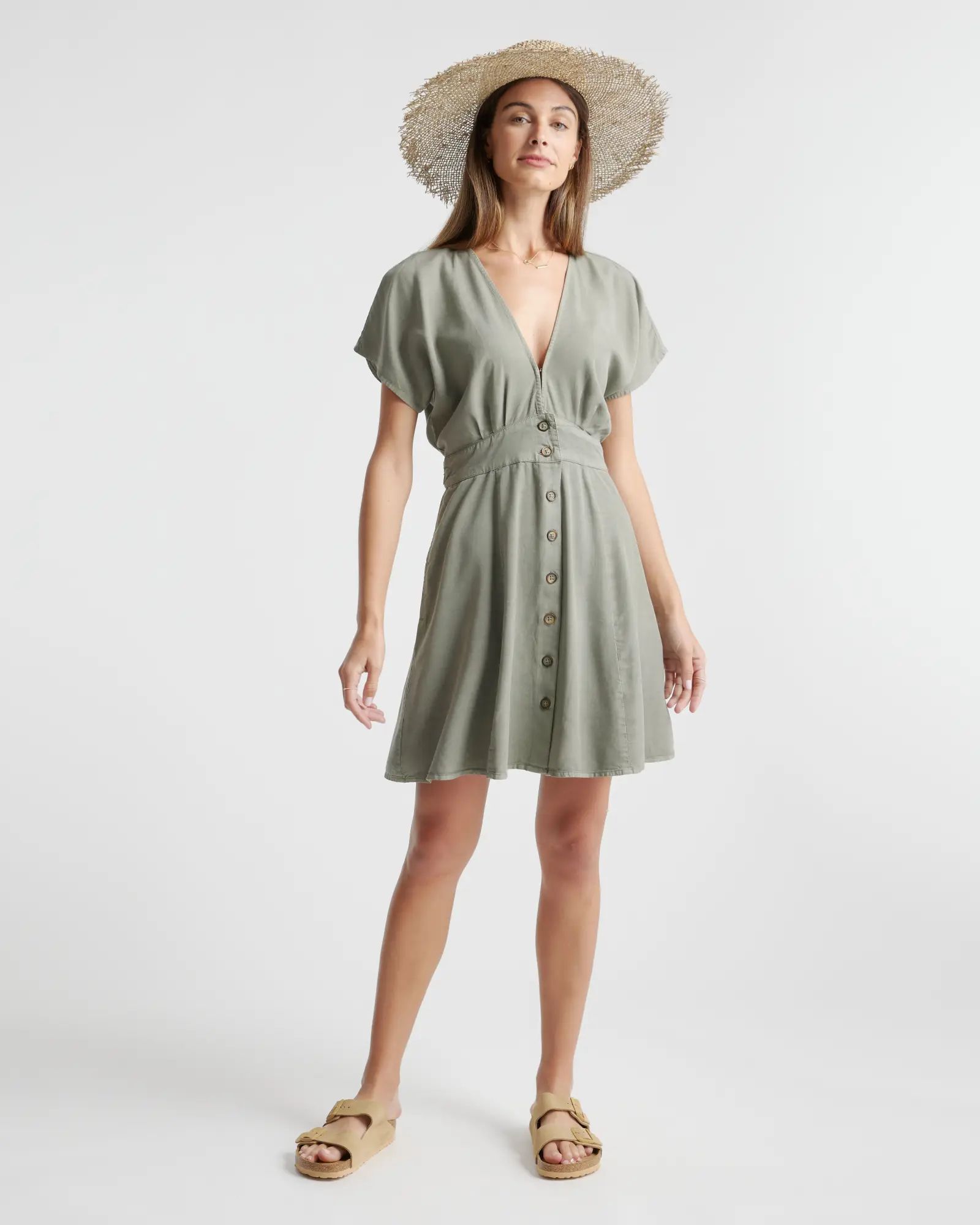 Vintage Wash Tencel Button Front Dress | Quince