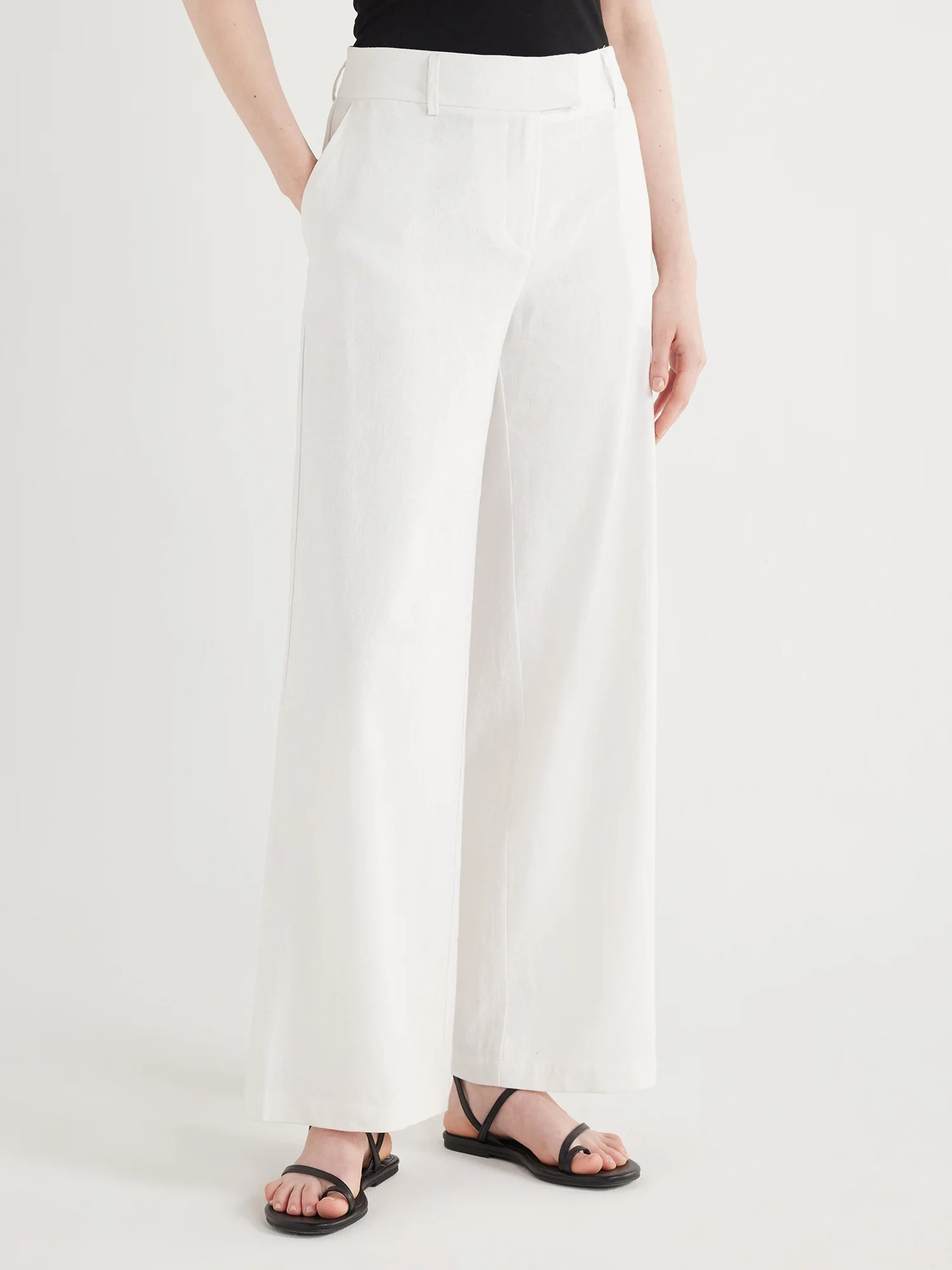 Scoop Women's Tailored Linen Blend Pants with Wide Leg, Sizes 0-18, 31.5’’ Inseam | Walmart (US)