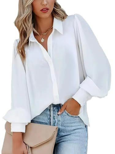 Zeagoo Womens Fashion Long Sleeve Blouses for Women Casual White Tops Button Down Shirt 2024 XX-Large | Amazon (US)