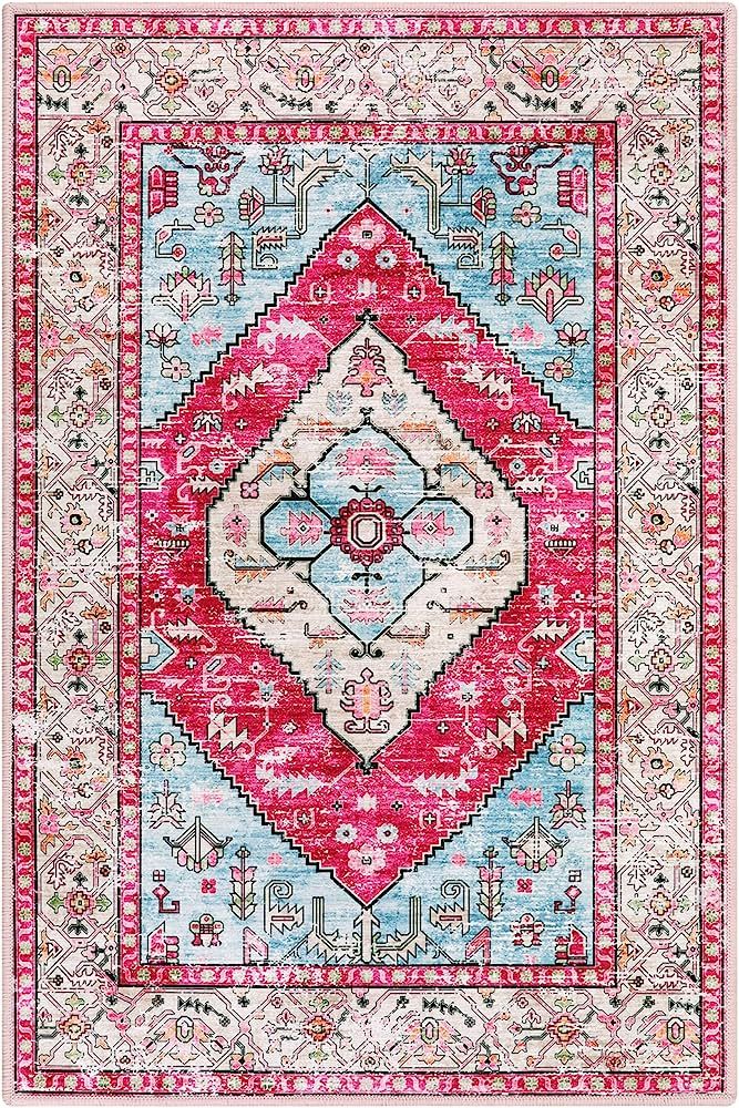 Lahome Persian 3x5 Area Rug，Washable Rugs for Bedroom, Non-Slip Throw Small Entryway Rug Kitchen Mat | Amazon (US)