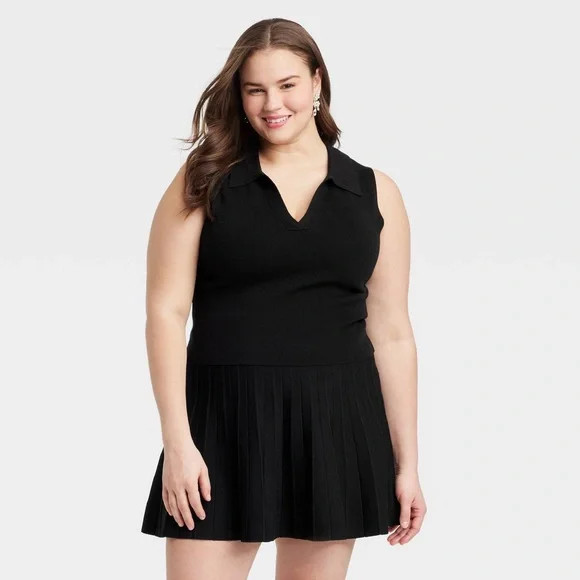 A New Day Women's Polo Collar Black Knit Office Business Casual Sweater Top XXL | Poshmark