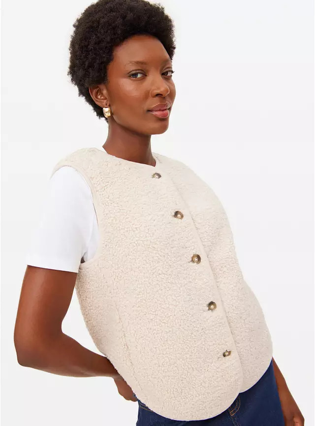 Cream Collarless Borg Fleece Gilet XL | Tu Clothing