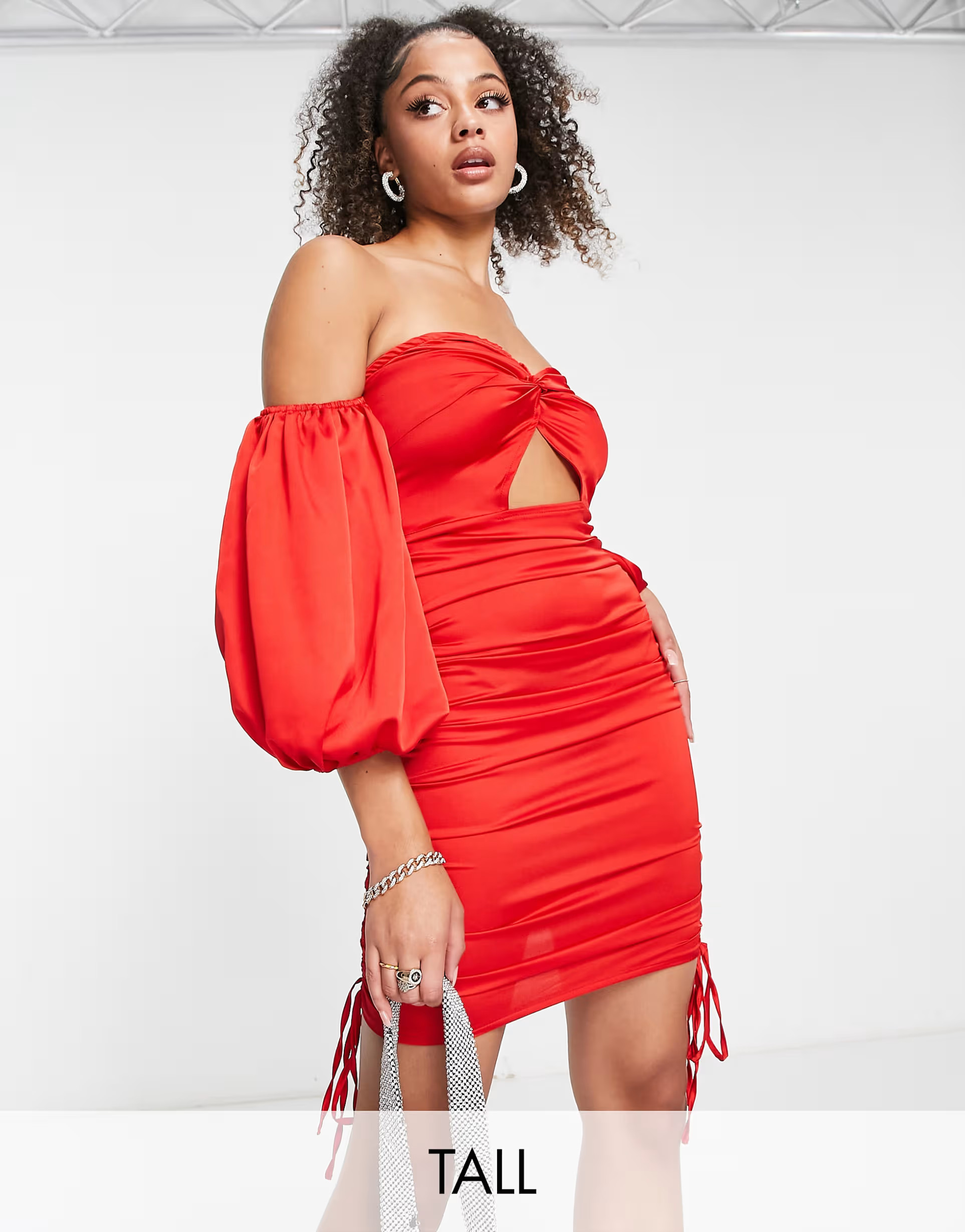 Parisian Tall satin bardot cut out mini dress in red | ASOS (Global)