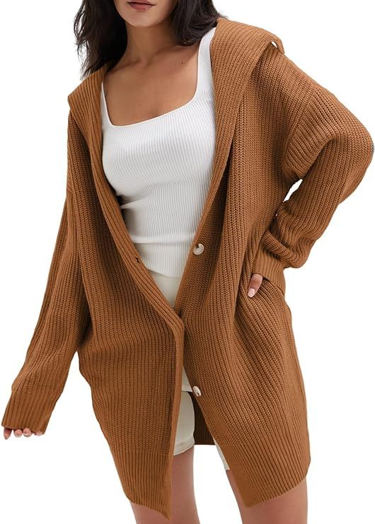 DEEP SELF Women's Long Sleeve Open Front Cardigan 2023 Fall Casual Loose Button Down Lapel Knit S... | Amazon (US)