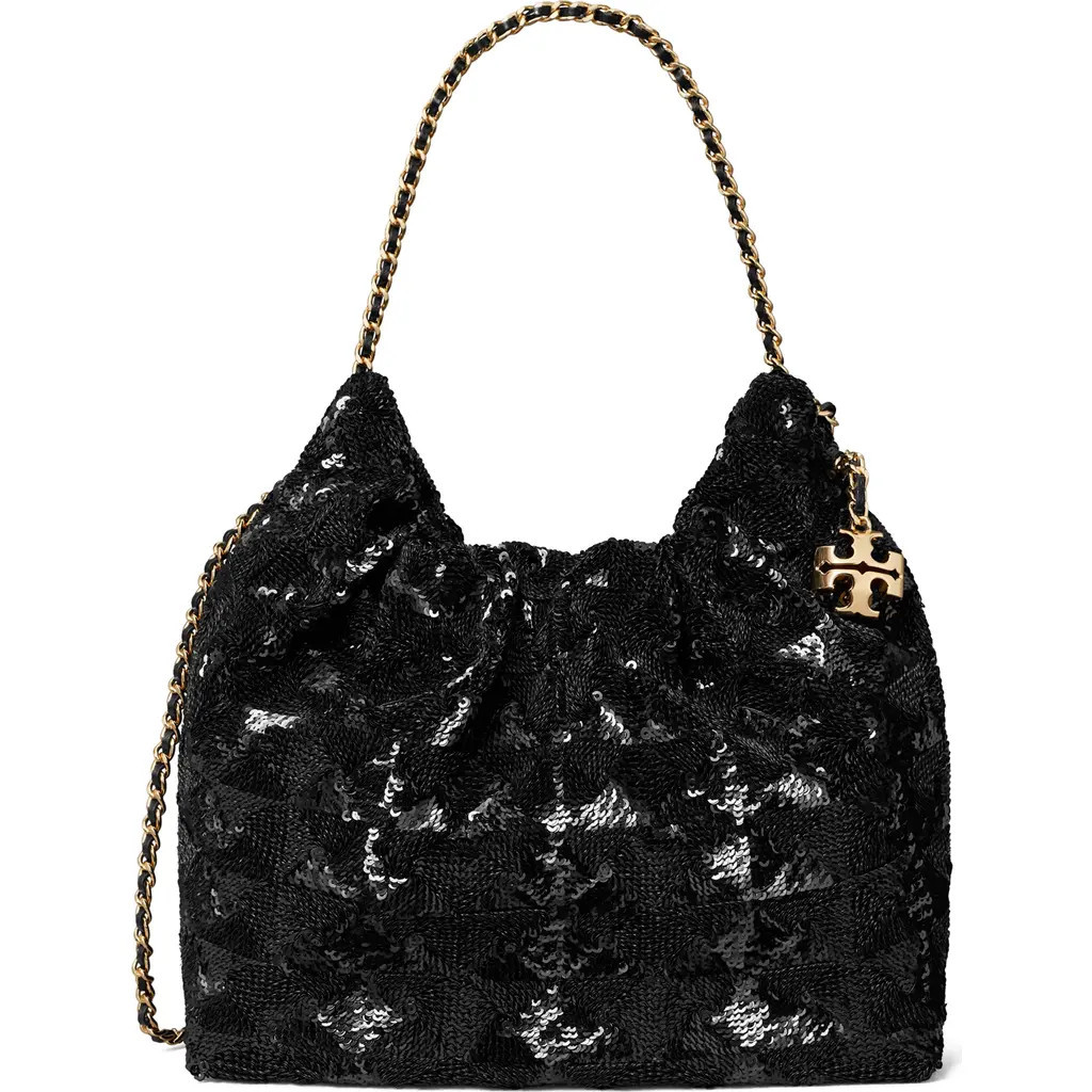 Tory Burch Mini Fleming Sequin Hobo Bag in Black at Nordstrom | Nordstrom