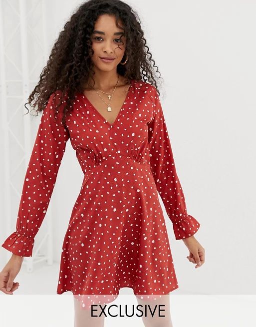 Wednesday's Girl long sleeve tea dress in polka dot | ASOS US