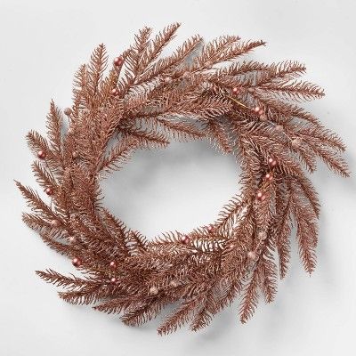 22in Unlit Blush with Metallic Berries Artificial Wreath - Wondershop&#8482; | Target