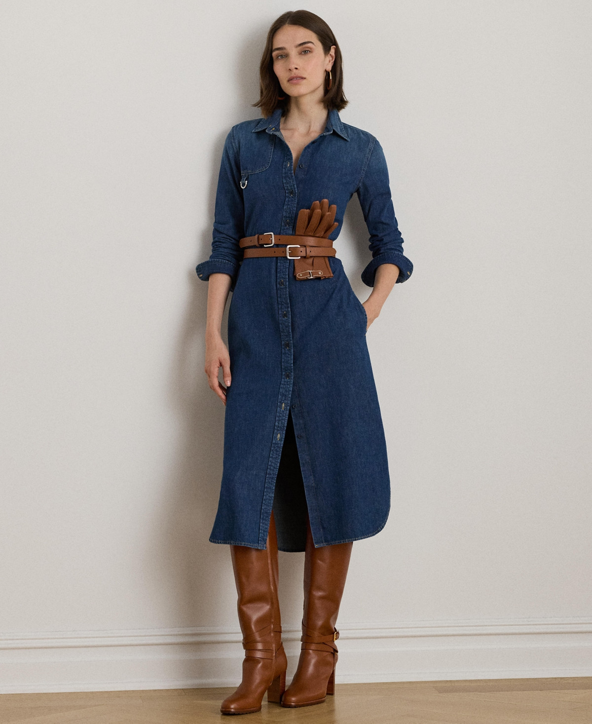 Lauren Ralph Lauren Women's Denim-Lanaine Belted Shirtdress - Atecco Wash | Macy's