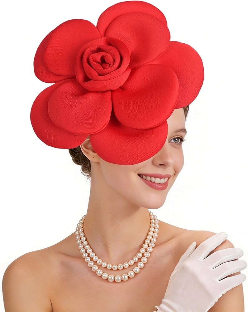 Rose Flower Fascinators Hats - 2026 Elegant Extra Large Fascinator Hat Rose Cocktail Headpiece fo... | Amazon (US)
