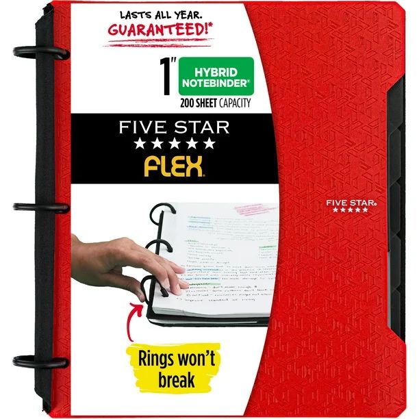 Five Star Flex Hybrid NoteBinder, 1" Round Rings, Notepocket, Techlock, Fire Red (293280C-WMT22) ... | Walmart (US)