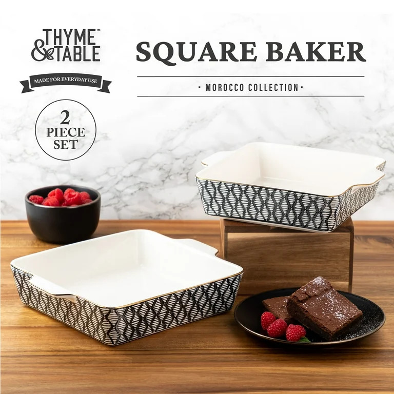 Thyme & Table Stoneware Square Baker, Black & White Geo, 2-Piece Set | Walmart (US)