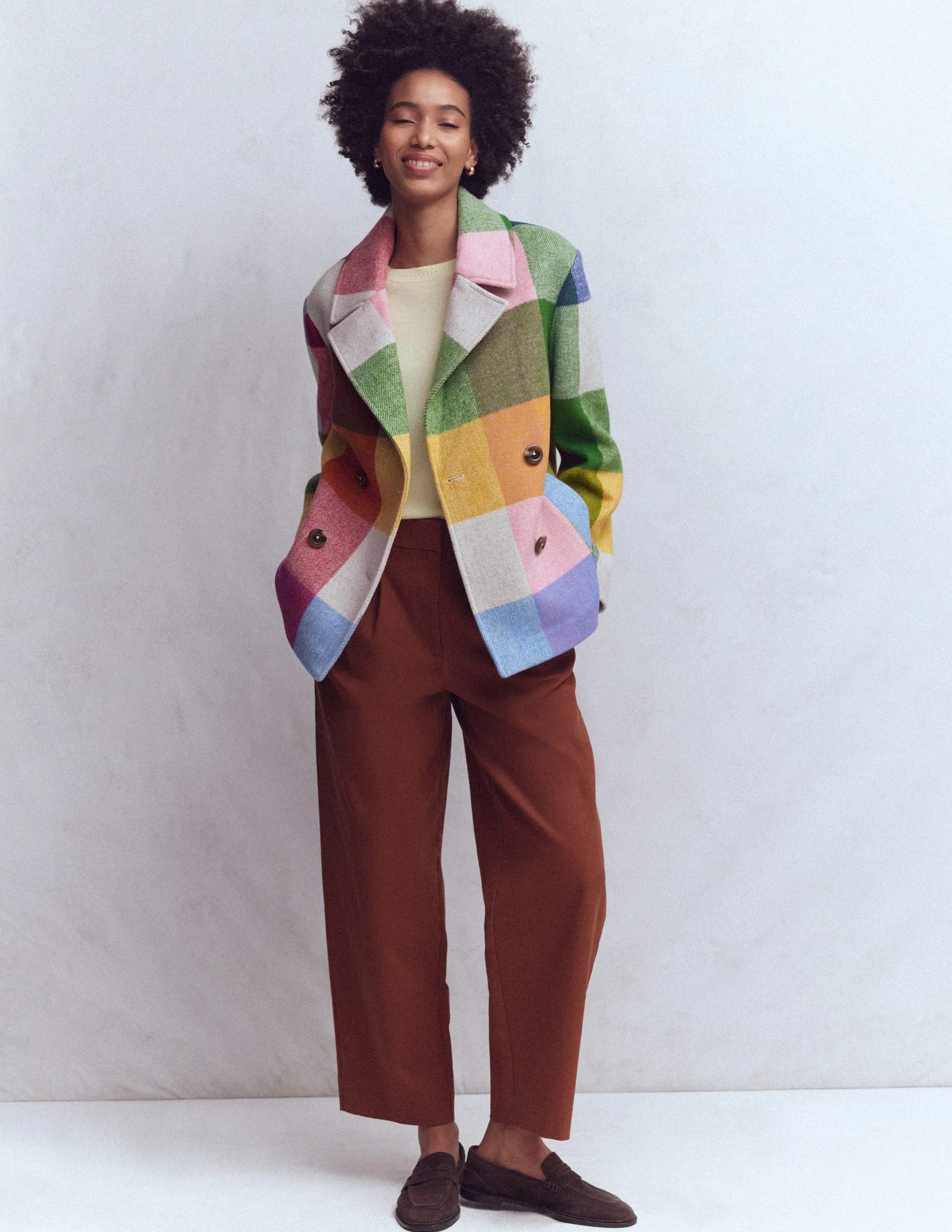 Revere Collar Wool Coat-Giant Multigingham | Boden (US)