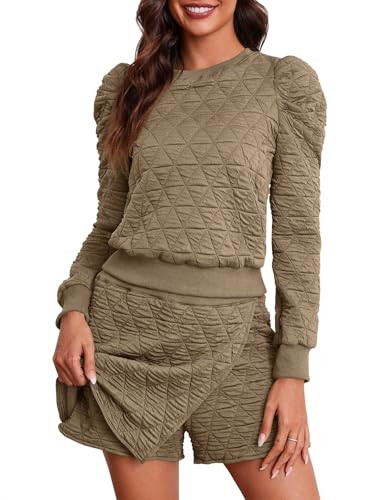 Fisoew Women's 2 Piece Lounge Wear Set Long Sleeve Argyle Sweatshirts and Wrap Skorts Casual Sets | Amazon (US)