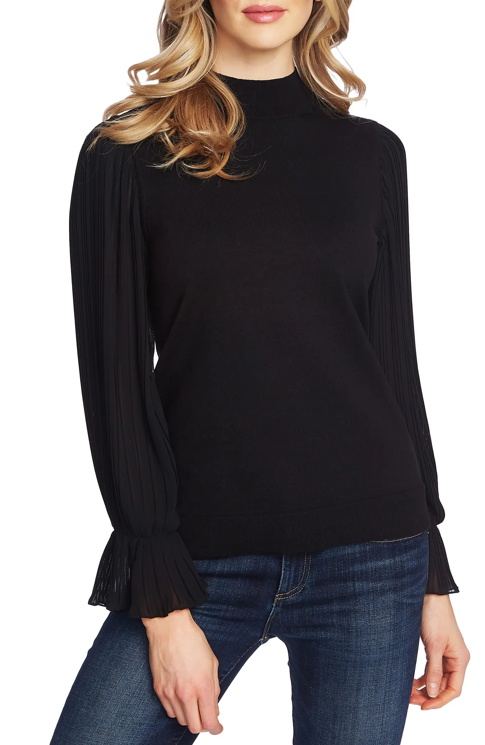 Pleated Sleeve Mock Neck Sweater | Nordstrom