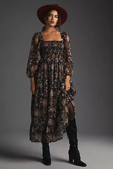 Let Me Be Square-Neck Smocked Maxi Dress | Anthropologie (US)