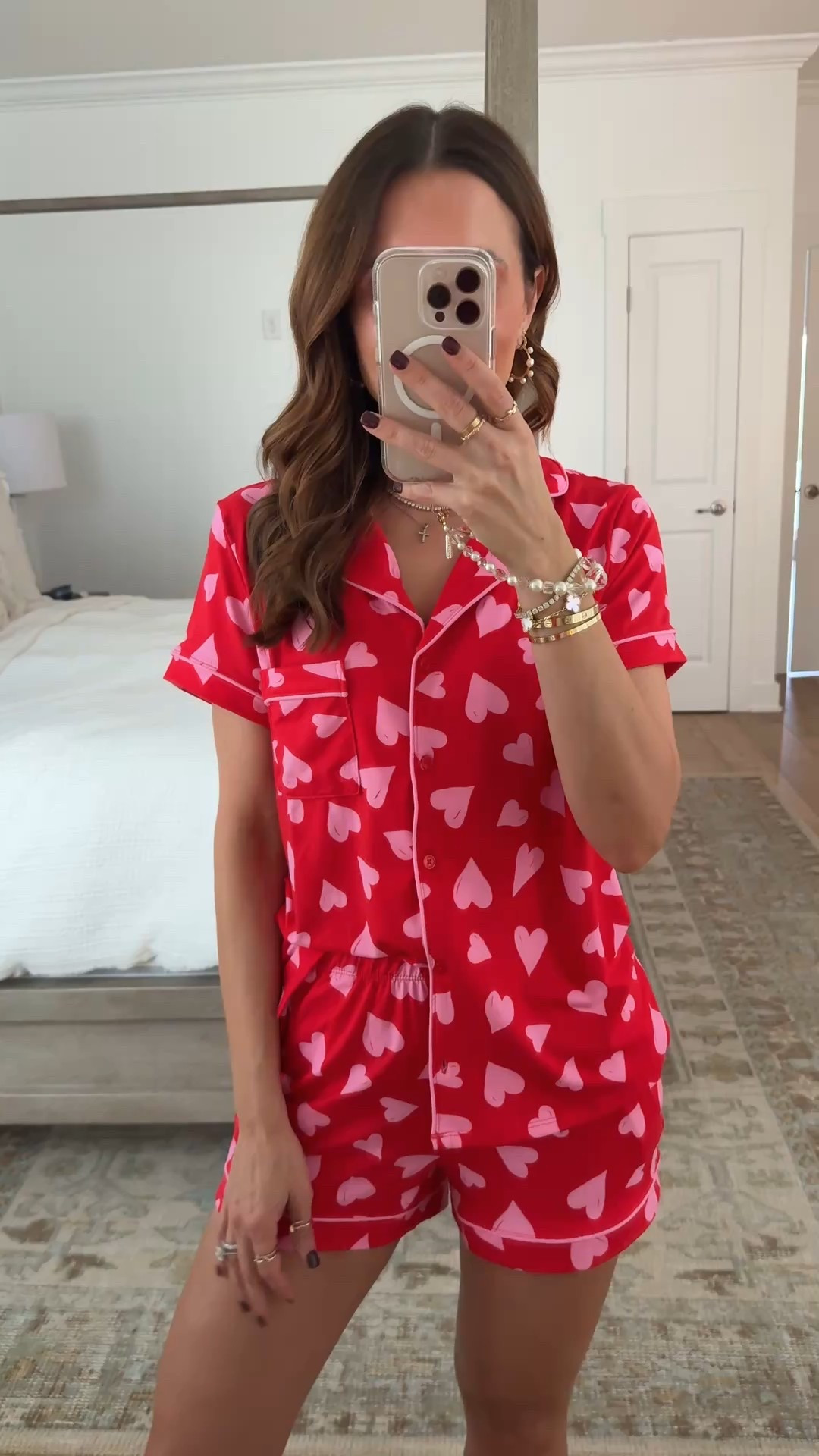 The cutest heart pajamas under $20! Wearing XS. Functional buttons and pockets with an elastic waistband. Gift idea for her. Gift for her. 

#LTKHoliday #LTKFindsUnder50 #LTKGiftGuide
