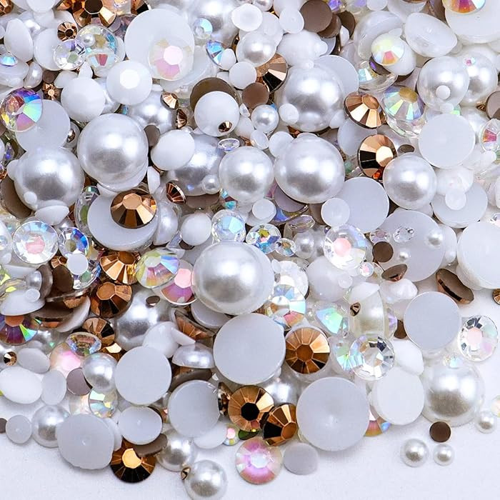 60g Mix Flatback Pearls and Rhinestones for Crafts, 3620PCS Pearl Rhinestones for Nails Face Art ... | Amazon (US)
