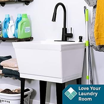 VETTA White Utility Sink Laundry Tub With High Arc Black Kitchen Faucet By VETTA - Pull Down Sprayer | Amazon (US)