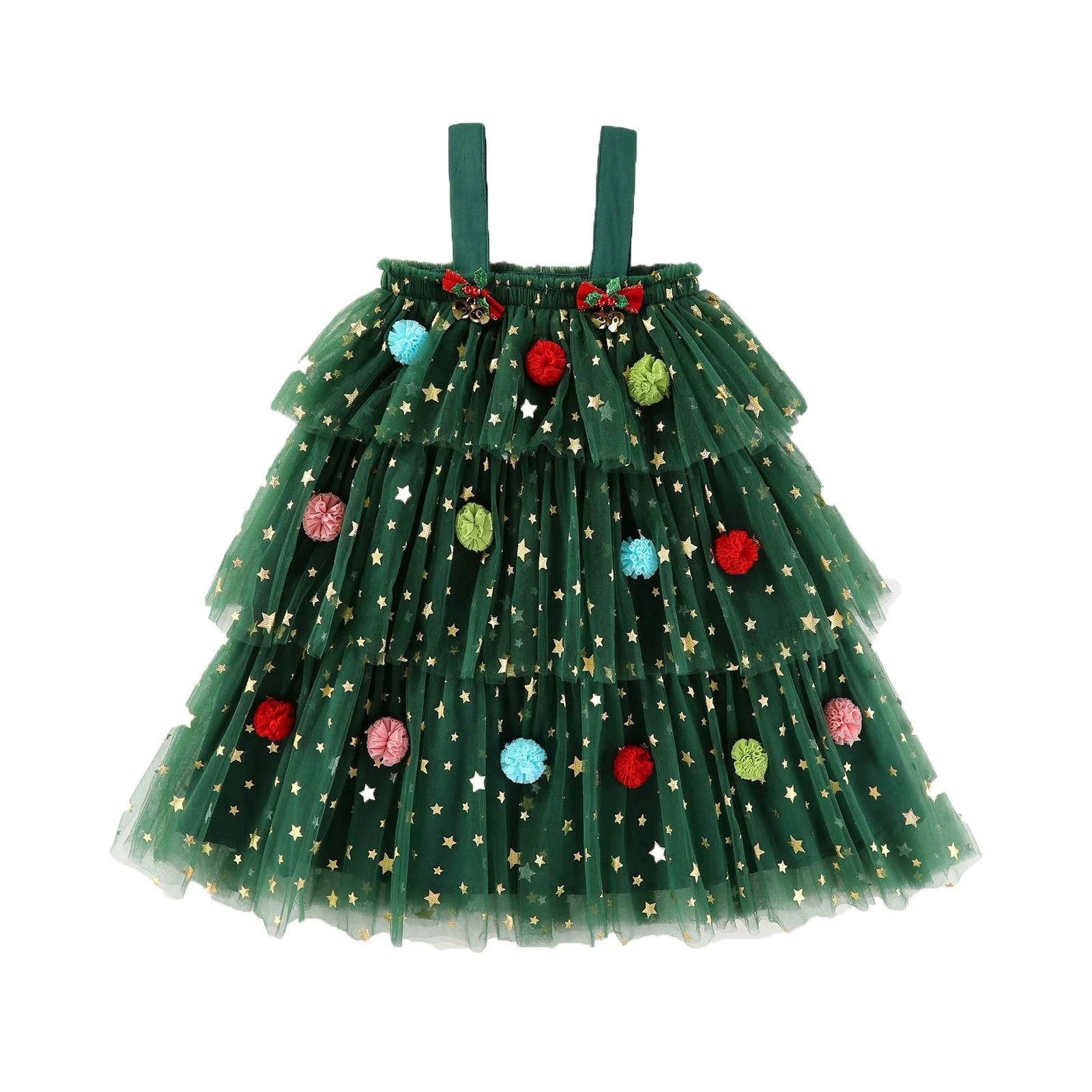 NIEWTR Toddler Baby Girl Christmas Tree Printed Christmas Sleeveless Layered Tulle Dress Plush Ba... | Walmart (US)