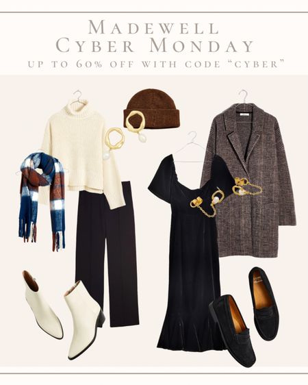 The perfect time to purchase all your winter clothes form madewell. Cyber Monday deals, boots, Christmas gifts for her, holiday outfits, velvet dress, beanie, scarf, knit sweater, winter coat, loafers, earrings, jewelry, pants 

#LTKCyberWeek #LTKGiftGuide #LTKstyletip