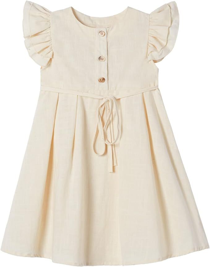 Beganly Little Girl's Flutter Sleeve Cotton-Linen Dress Toddler Kids Double Ruffles Casual Dresse... | Amazon (US)