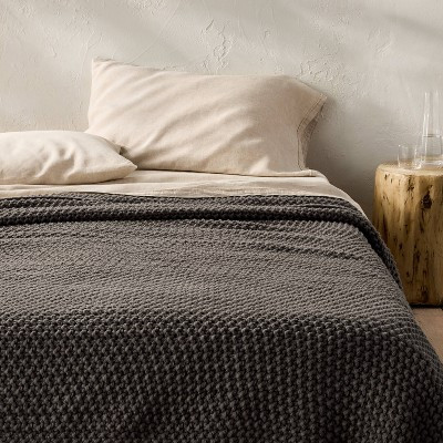 Full/Queen Chunky Knit Bed Blanket Dark Gray - Casaluna™: Acrylic, Sweater Knit, Machine Washable | Target
