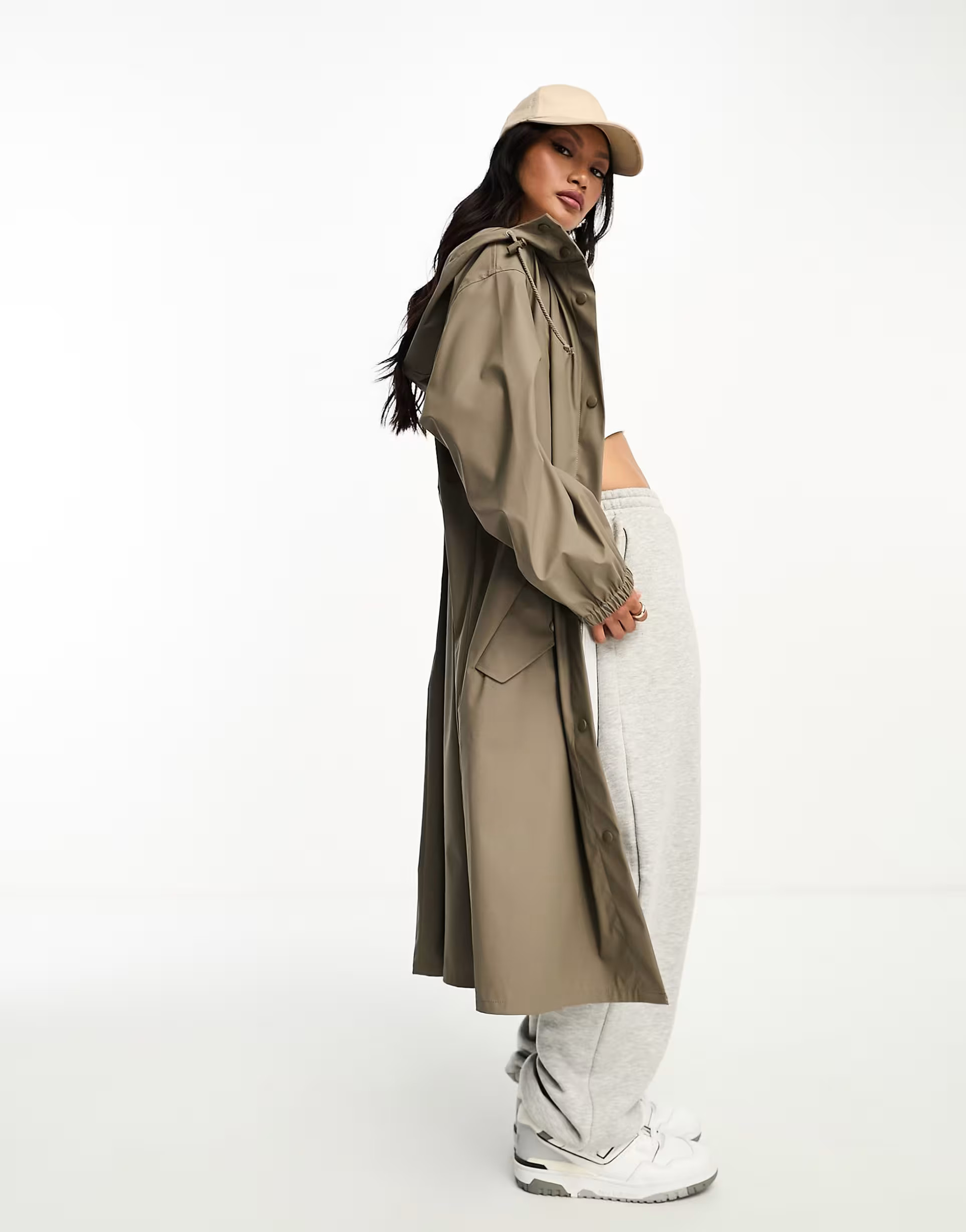 ASOS DESIGN rubberized rain parka coat in mushroom | ASOS (Global)