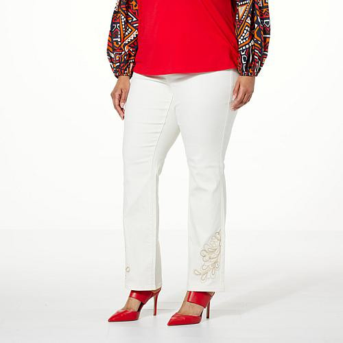 DG2 by Diane Gilman New Classic Stretch Denim Embellished Jean - Green - Size 24 Tall | HSN