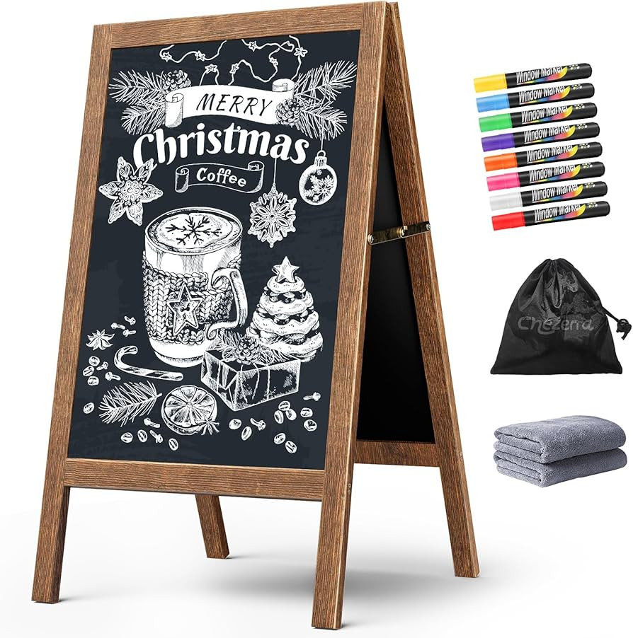 A Frame Chalkboard Sign, 40"x20" Extra Large Sidewalk Chalk Board, Wooden Standing ChalkBoards Se... | Amazon (US)