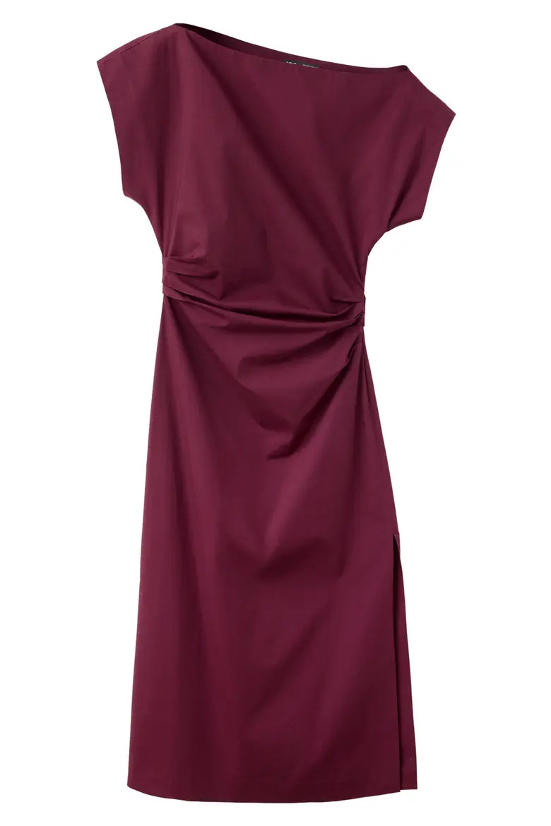 MANGO Pleated One-Shoulder Midi Dress in Blue at Nordstrom, Size 6 | Nordstrom