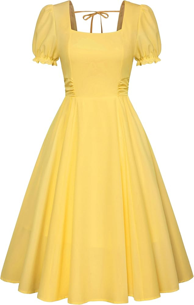 Belle Poque Vintage Dress for Women 2026 Summer 1950s Midi Cottagecore Dresses Square Neck Weddin... | Amazon (US)